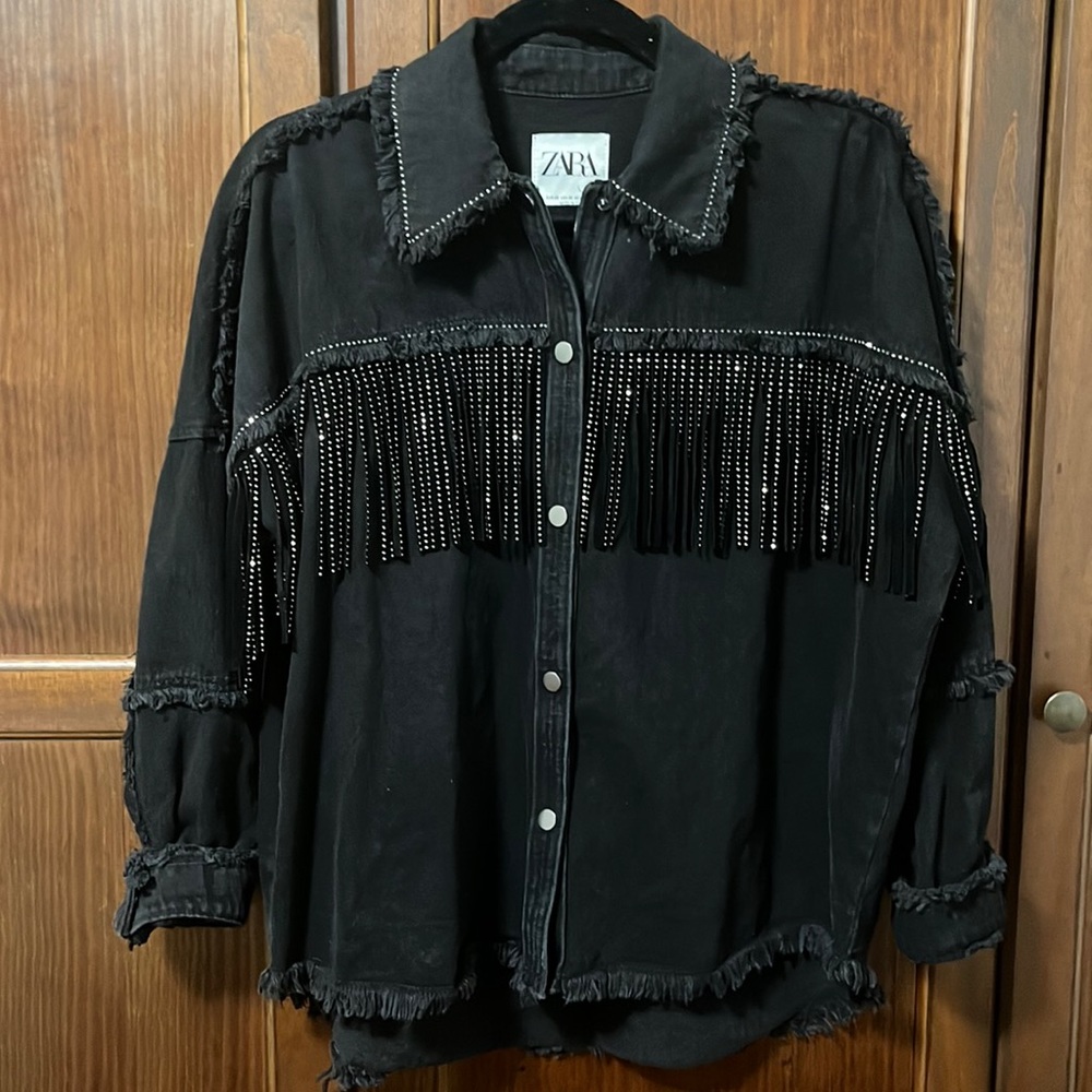 ZARA black fringe stud jacket, size XS